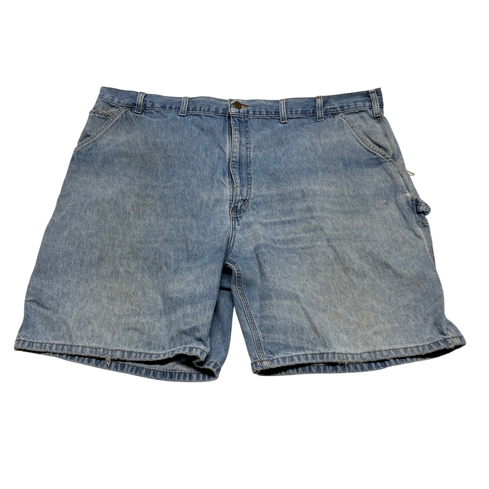 Carhartt Carpenter Denim B28 Shorts Mens 48 Blue Heavyweight Workwear Distressed